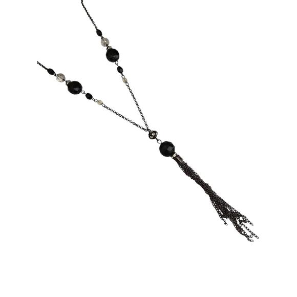 Vintage Y2K Single Strand Chain Style Tassel Necklace Silver Black - Picture 4 of 4